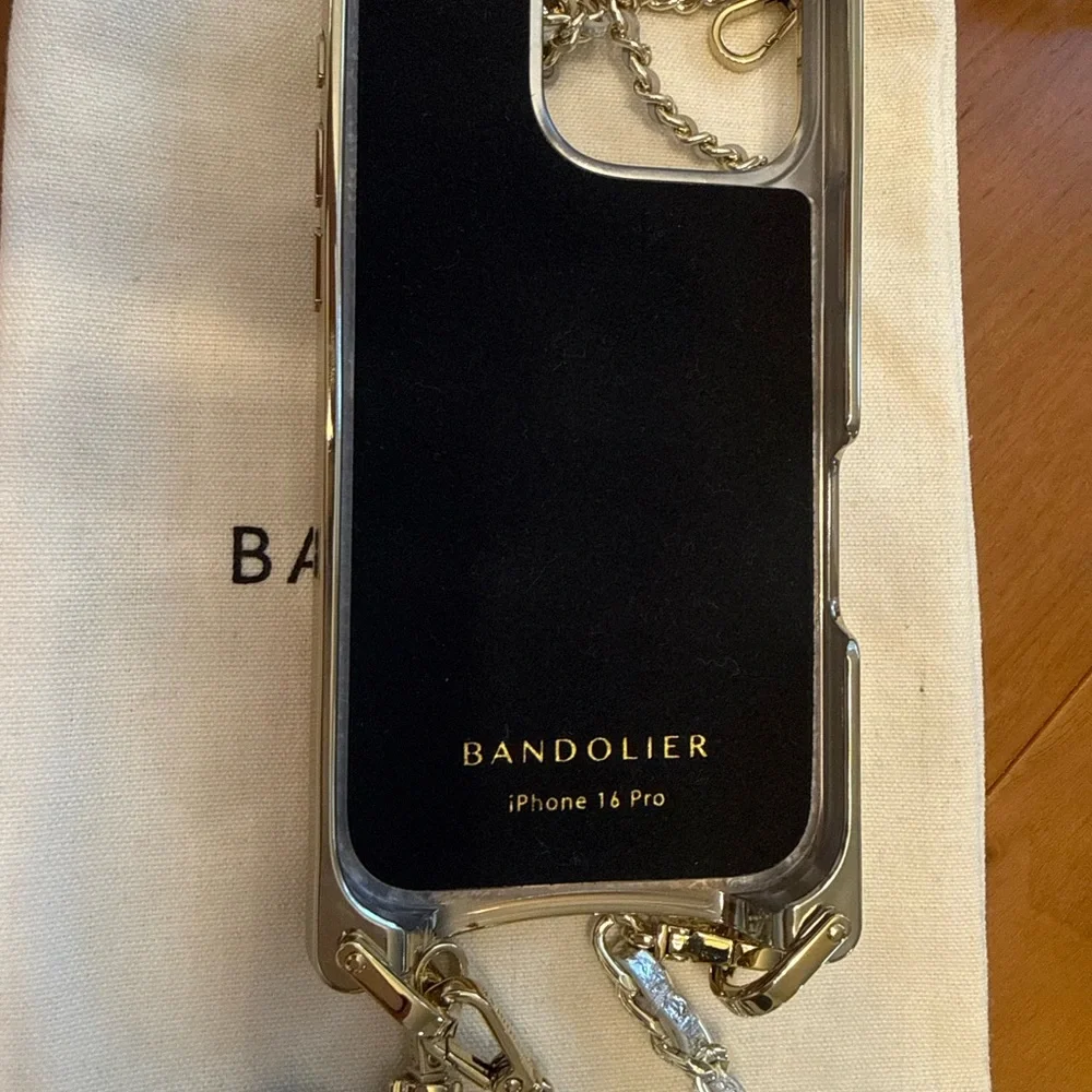 16 ProBandolier Metallic Silver Crossbody Phone Case with Cardholder &Gold Chain